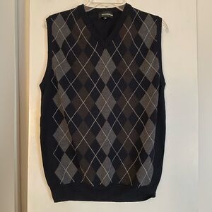Merino Wool Italian Argyle Sweater Vest Navy/Grey Fine Quality NWOT! Mens